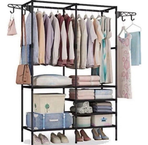 Organizador Ropa Colgador Perchero Con Estantes - Norplat Negro