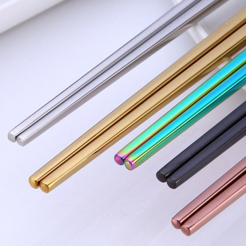 Juego 5 Pares Palillos Chinos Reutilizables Acero Inoxidable