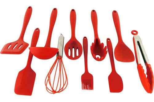Set De 10 Utensilios Antiadherentes De Cocina Silicona Cukin Rojo