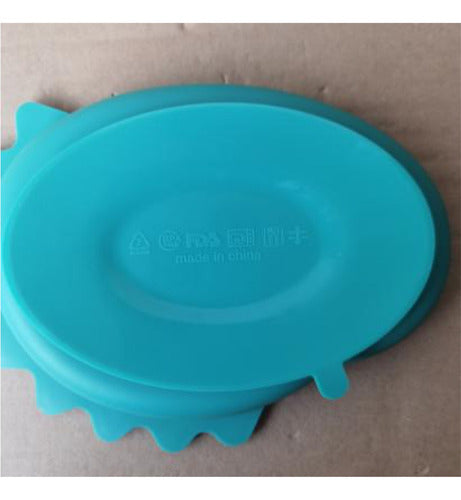 Set Plato De Silicona Dinosaurio Para Bebé Niños + Cubierto Verde Agua / Celeste