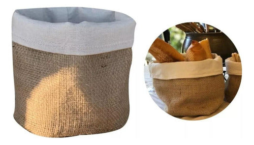 Panera Cesto De Tela Arpillera Organizador Frutera Redonda Blanco Arpillera