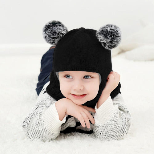 Gorro Con Cuello Bebés 6m A 2 Años Invierno Abrigado Norplat Negro Talle Unico Geométrico