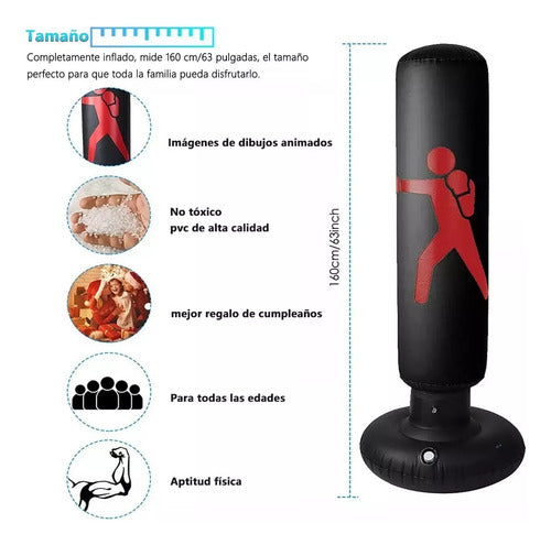 Saco De Boxeo De Pie Inflable 160cm + Bomba De Pie