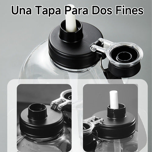 Botella Deportiva Agua Grande Norplat Motivacional 1.6l Gym Negro Transparente