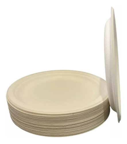 Platos De Pulpa Natural Compostable 22 Cms X 100 Uds - Cukin Beige Liso