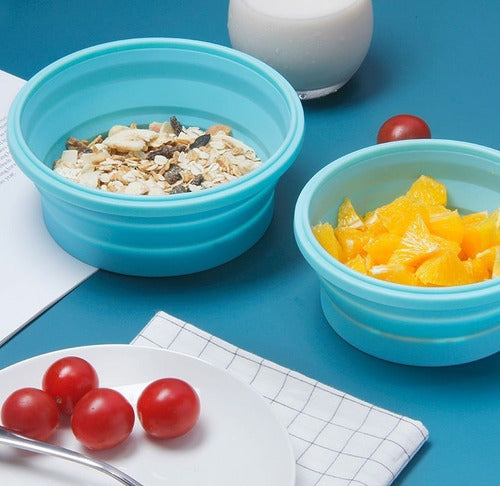 Contenedores Silicona Plegables X2 Tapa Alimentos Microondas Celeste