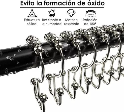12 Ganchos Cortinas Baño Ducha Metálicos Deslizantes Norplat Plateado