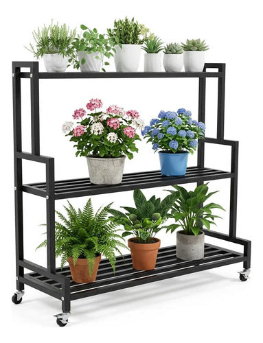 Soporte De 3 Estantes Metalico Norplat Porta Macetas Plantas Lisa