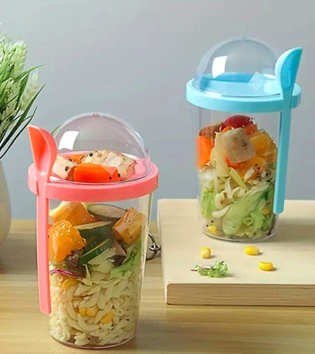 Norplat Set 2 Vasos Yogurt Cereal 400ml Tapa Cuchara Pote Multicolor