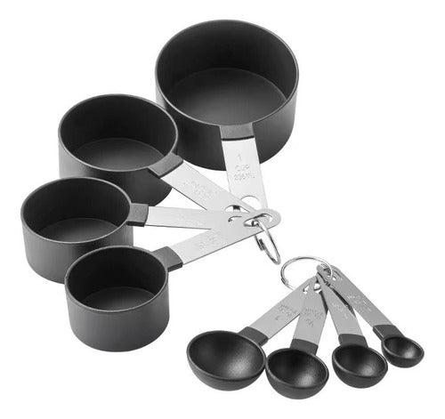 4 Cucharas + 4 Tazas Medidora Mango Acero Inoxidable Norplat Negro