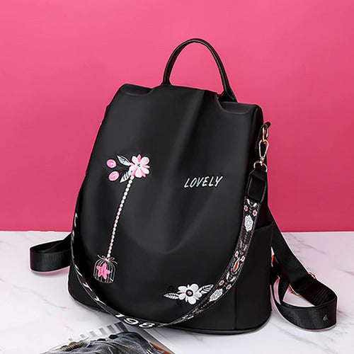 Mochila Bolsa De Mujer Impermeable Tik Tok Viral - Norplat Negro Floreado