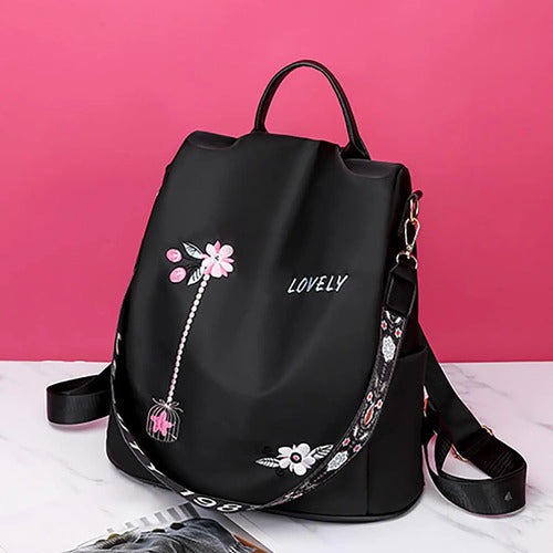 Mochila Bolsa De Mujer Impermeable Tik Tok Viral - Norplat Negro Floreado