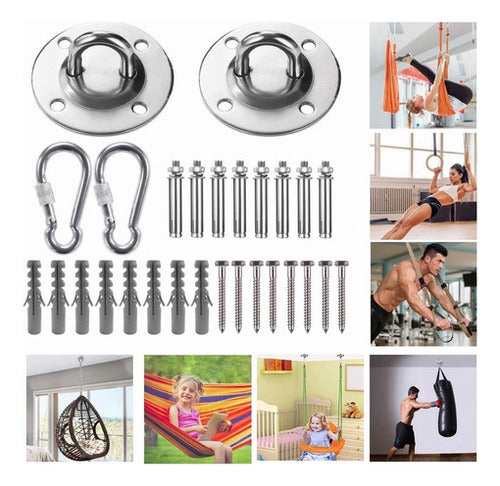 2 Gancho De Suspensión Anclaje Trx Yoga 90mm 500kg - Norplat Plateado