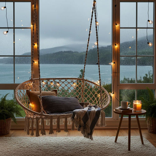 Silla Hamaca 2 Plazas Colgante Artesanal De Macrame Norplat Macramé Beige Claro