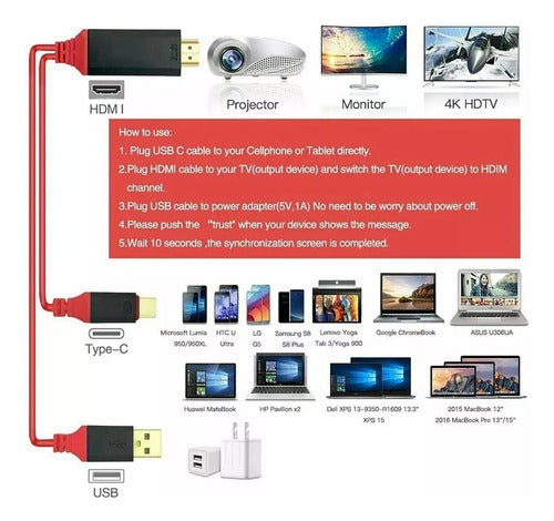 Cable Hdmi Tipo C Usb 3.1 Compatible Emui Mac Samsung Huawei