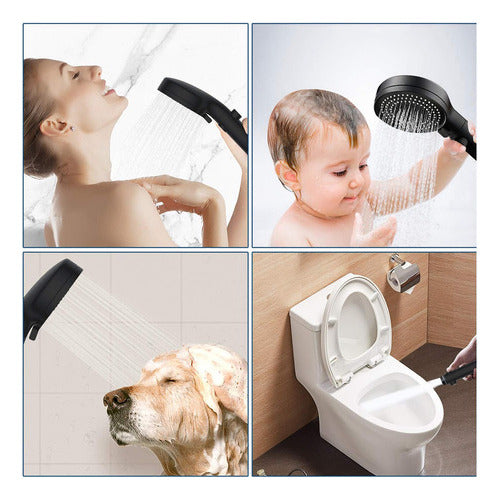 Kit Ducha Teléfono Manguera Con Soporte + 5 Filtro - Norplat Negro Mate