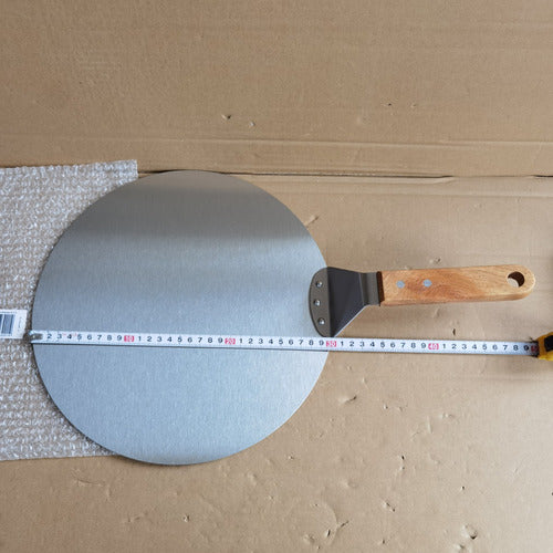 Pala De Pizza Redonda 30 Cm Acero Inox Con Mango De Madera Madera Clara
