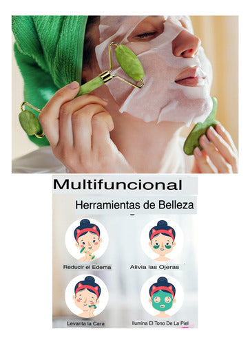 Set Rodillo Gua Sha Piedra Jade Masajeador Facial Linfático Jade