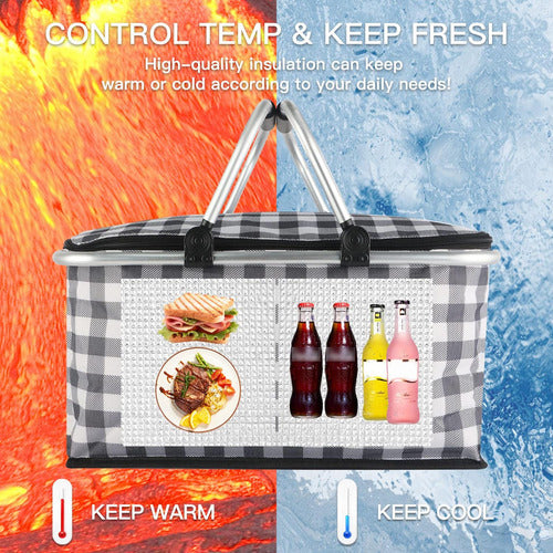 Cesta Bolso Cooler 30 Litros Térmico Plegable - Norplat Blanco Y Negro