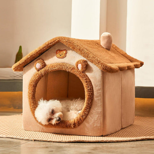 Cama Casa Iglu Felpa Suave Invierno Gatos Perros L - Norplat Marrón Claro Conejito