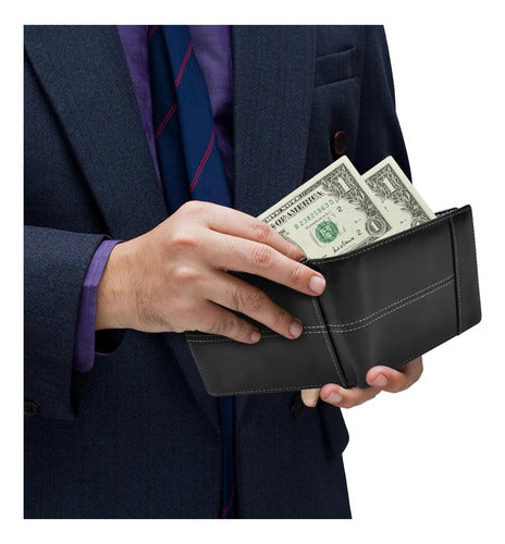 Billetera Hombre Tarjetero Antirrobo Rfid Cuero - Norplat Negro Liso