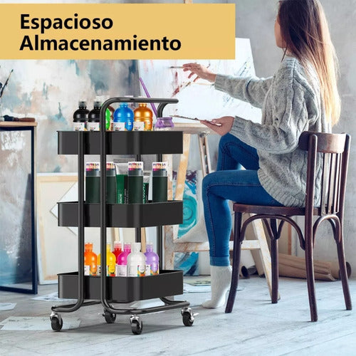 Carro Organizador Mueble Estante De Almacenamiento 3 Niveles Negro