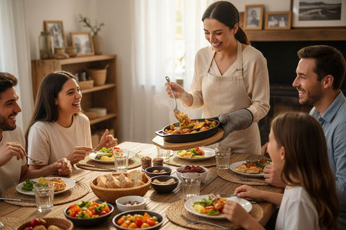 Sartén Cacerola Norplat Hierro Fundido Ovalado + Base Madera Negro