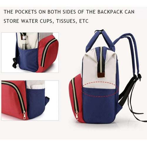 Mochila Pañalera Bebé Mamá Bolso Maternal - Norplat Rojo, Azul Y Blanco Liso