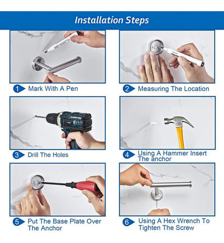 Set De 7 Accesorios Baño Acero Inoxidable Toallero - Norplat Plateado