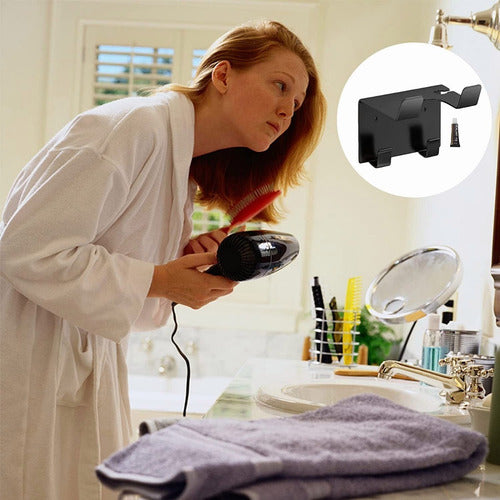 Soporte Secador De Pelo Metálico Adhesivo O Tornillo Norplat Negro