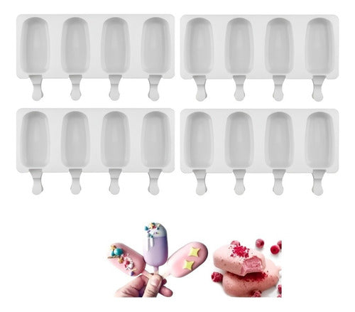 Kit 4 Moldes Para 4 Helados Silicona + 200 Palitos - Norplat Blanco