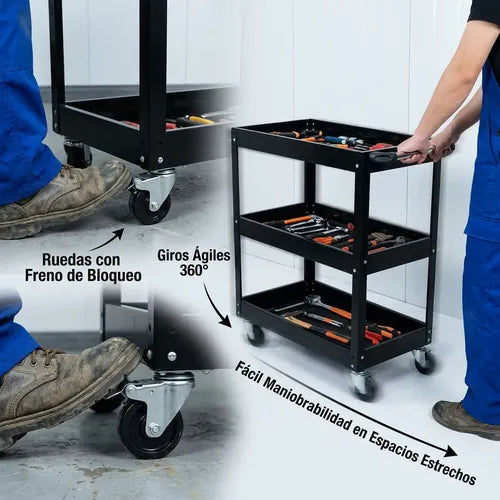 Carro Organizador Porta Herramienta 3 Nivel Metálico Norplat Negro