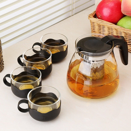 Tetera Jarra Vidrio Filtro Acero Inoxidable Té 1.1lt Norplat Negro