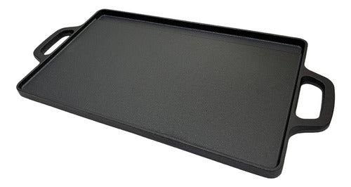 Plancha Churrasquera De Hierro Fundido 2 En 1 - 45x22x1.5cm Negro