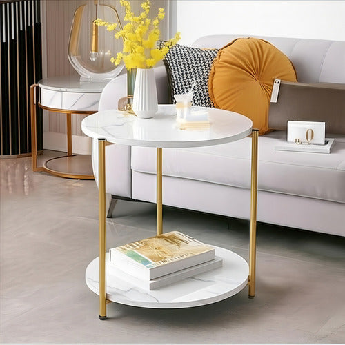 Mesa Auxiliar Redonda Decorativa Para Sala De Estar Norplat Blanco Mármol