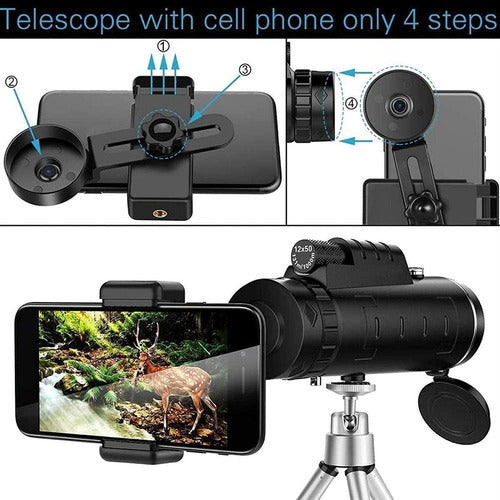 Telescopio Monocular Hd 40x60 Tripode Y Adaptador - Norplat Negro