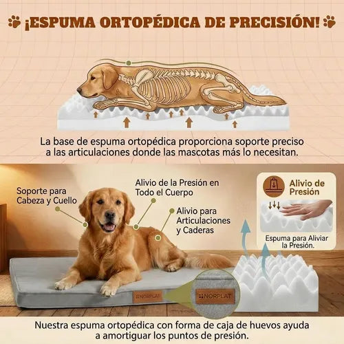 Cama Colchon Ortopedico Norplat 110cm Xxl Perro Antiestres  Gris Claro Ortopédico