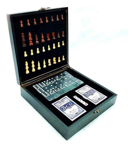 Tablero Ajedrez Madera 4en1 + Domino Naipes Dados - Norplat