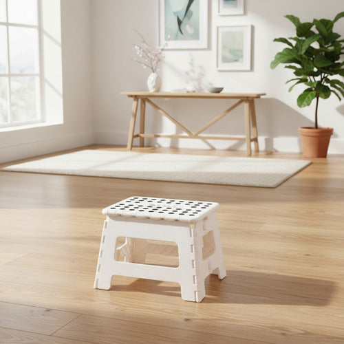 Taburete Piso Plegable Banquito Pórtatil Escala - Norplat Blanco