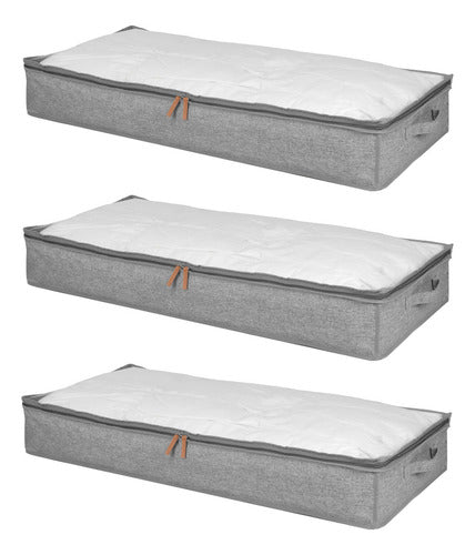 3 Bolsos Organizador De Ropa Ideal Bajo Cama 70 Lts Norplat Gris