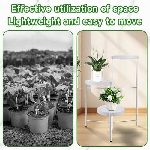Pedestal Para 3 Plantas / Porta Maceteros Metalico - Norplat Blanco Lisa