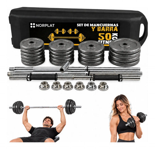 Set Mancuernas 50kg Norplat Fitness Pesas Peso Regulable Negro