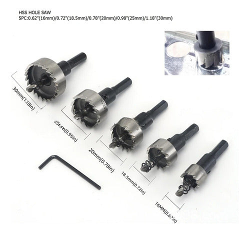 Juego De 5 Brocas Copa Corona Perforadora Metal - Norplat Plateado