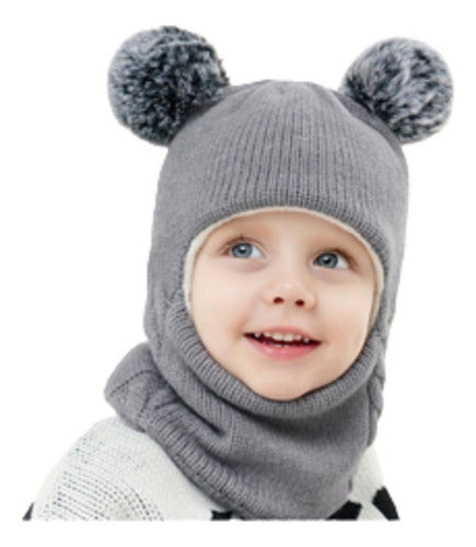 Gorro Con Cuello Bebés 6m A 2 Años Invierno Abrigado Norplat Gris Talle Unico Geométrico