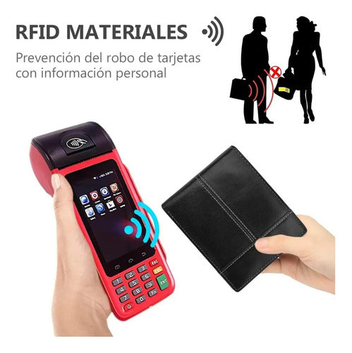 Billetera Hombre Tarjetero Antirrobo Rfid Cuero - Norplat Negro Liso