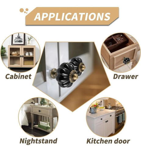 12 Manillas Mueble Tiradores Cocina Vintage Mueble - Norplat Negro Calabaza