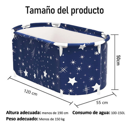 Bañera Plegable Portátil Adultos Y Niños 120×55cm - Norplat Azul Oscuro Estrellada