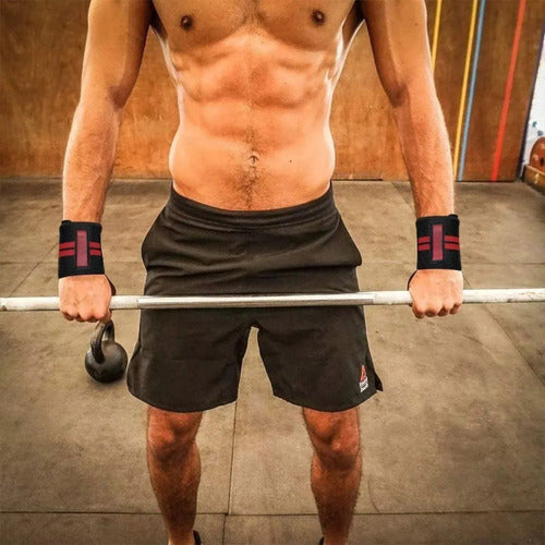 Par Muñequeras Crossfit Fitness Gym Elasticada Norplat Negro/gris