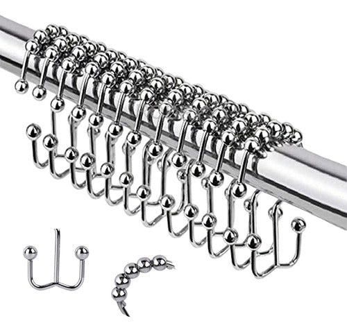 12 Ganchos Cortinas Baño Ducha Metálicos Deslizantes Norplat Plateado