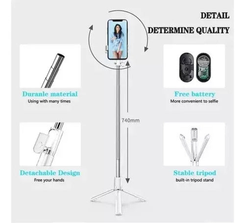Palo Selfie Stick Trípode Baston Extensible Bluetooth TriPod Blanco